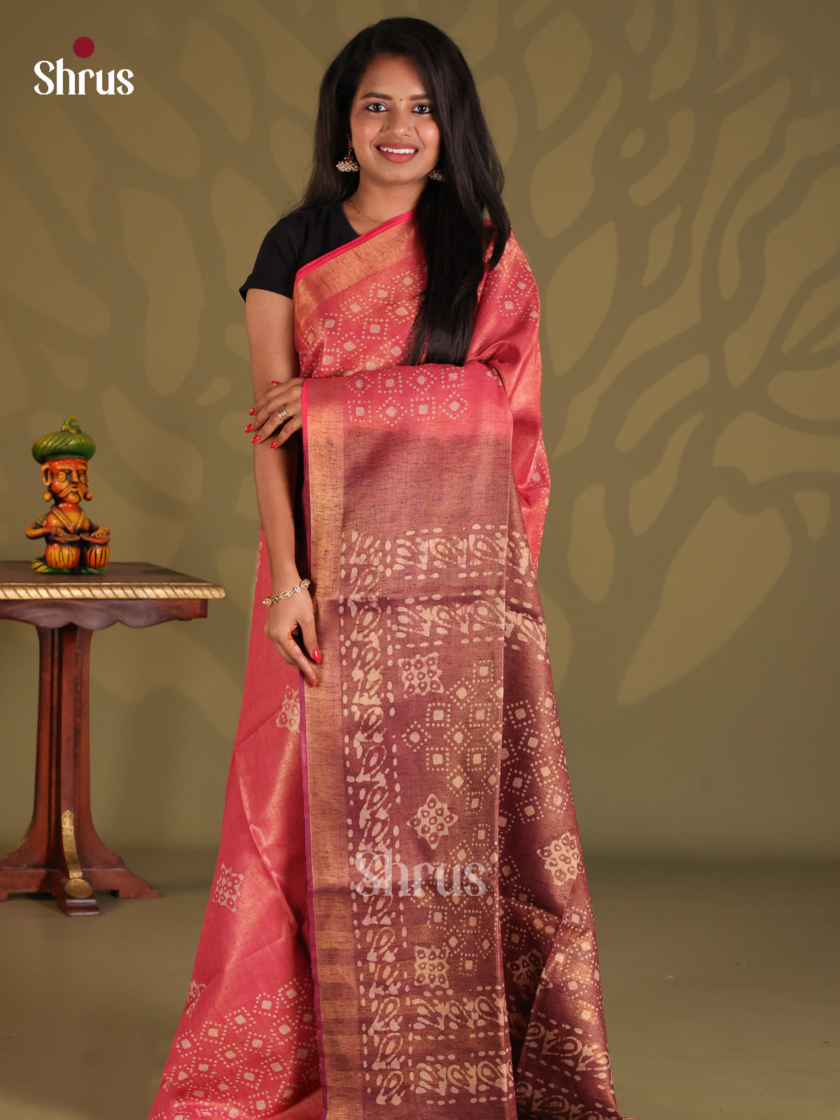 Pink & Brown - Bhatik Saree - Shop on Shrus.com