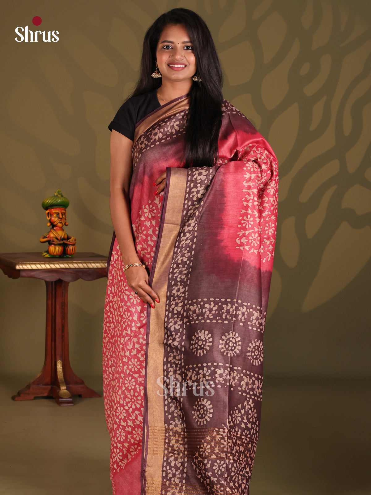 Pink & Brown - Bhatik Saree - Shop on Shrus.com