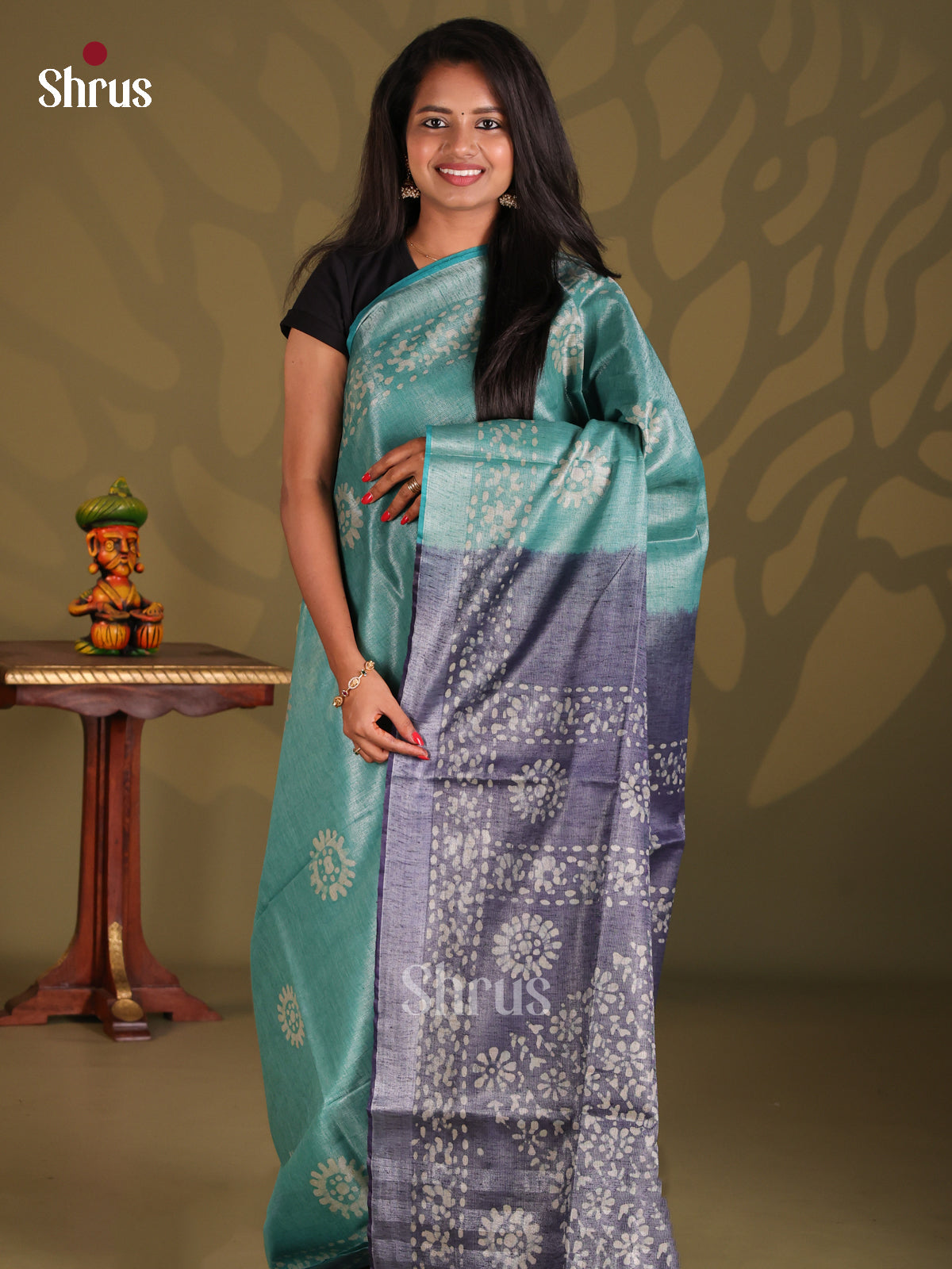 Sky Blue & Purple- Bhatik Saree - Shop on Shrus.com