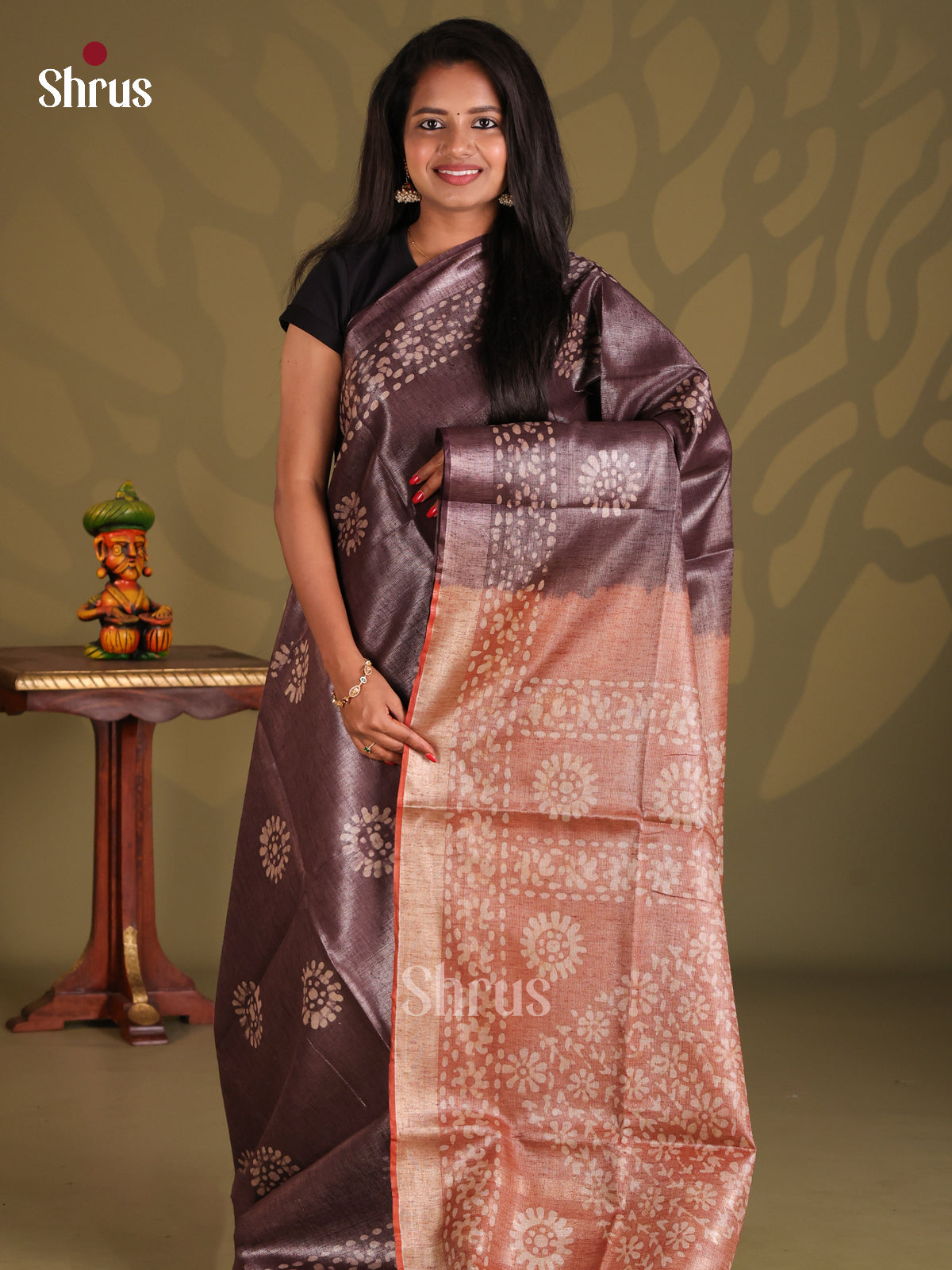 Earthy Brown & Brown- Bhatik Saree - Shop on Shrus.com