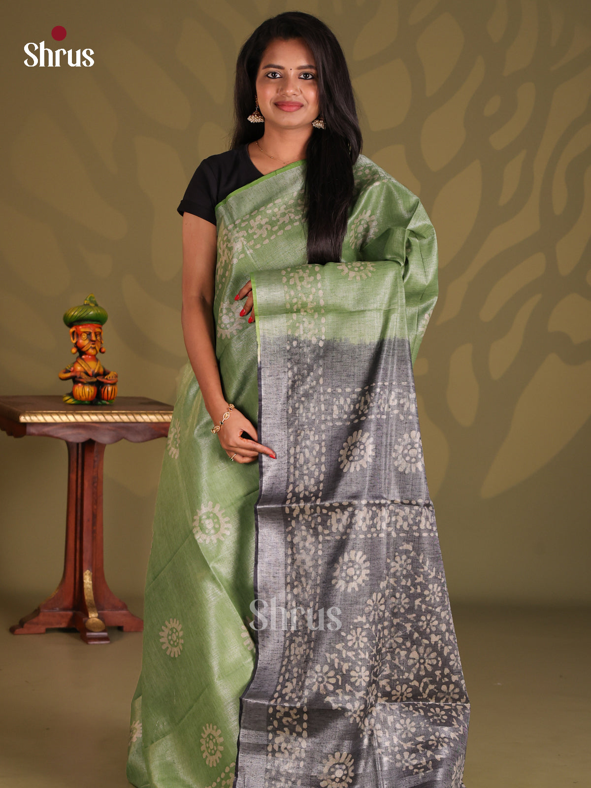 Light Green & Grey - Bhatik Saree - Shop on Shrus.com