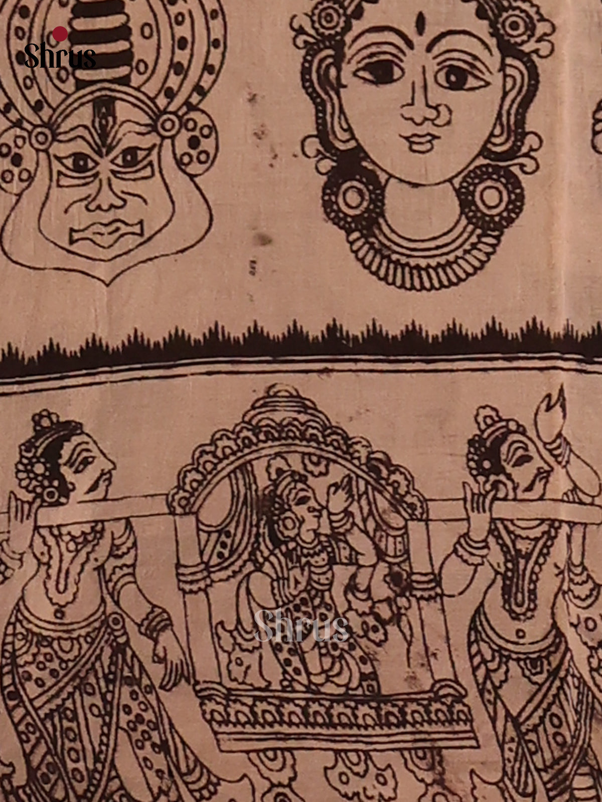 Cream & Black- Kalamkari cotton saree - Shop on Shrus.com