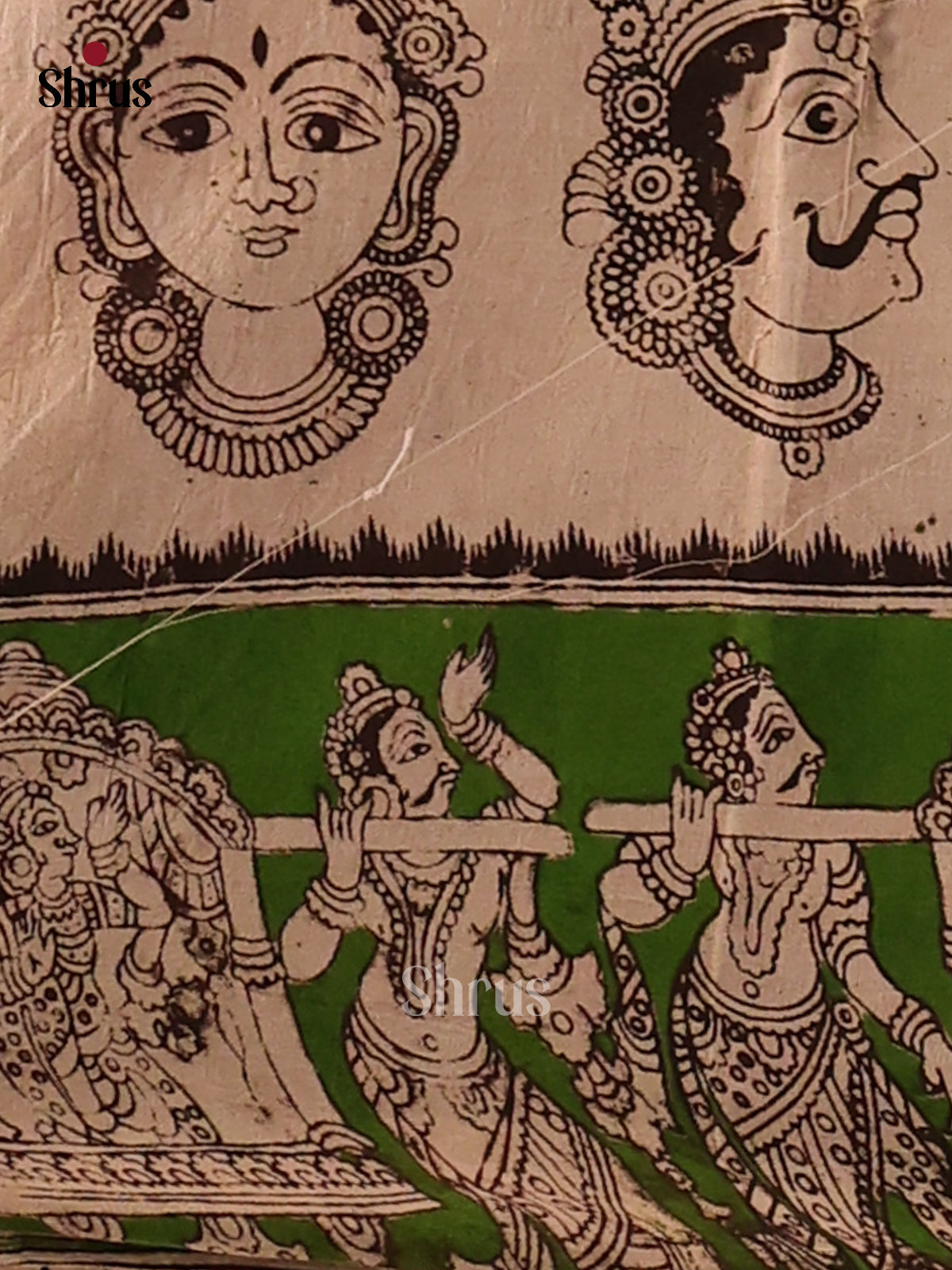 Red & Green - Kalamkari cotton saree - Shop on Shrus.com
