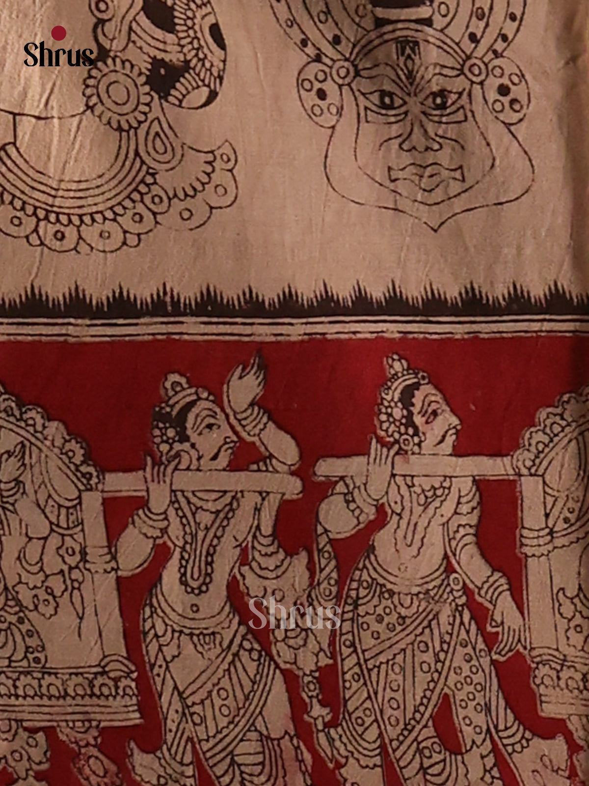 Green with Red - Kalamkari cotton saree - Shop on Shrus.com