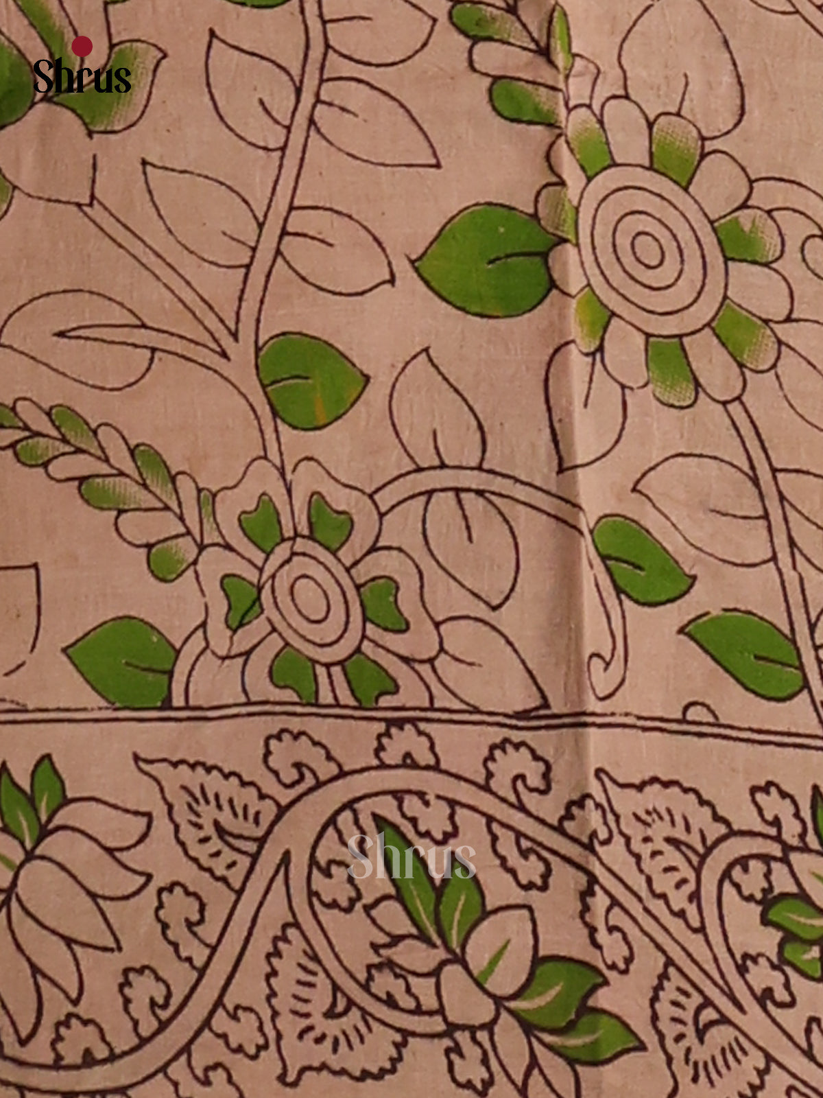 Lite Green & Cream - Kalamkari cotton saree - Shop on Shrus.com