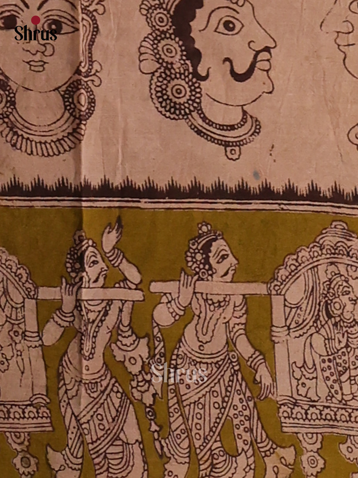 Blue & Green - Kalamkari cotton saree - Shop on Shrus.com