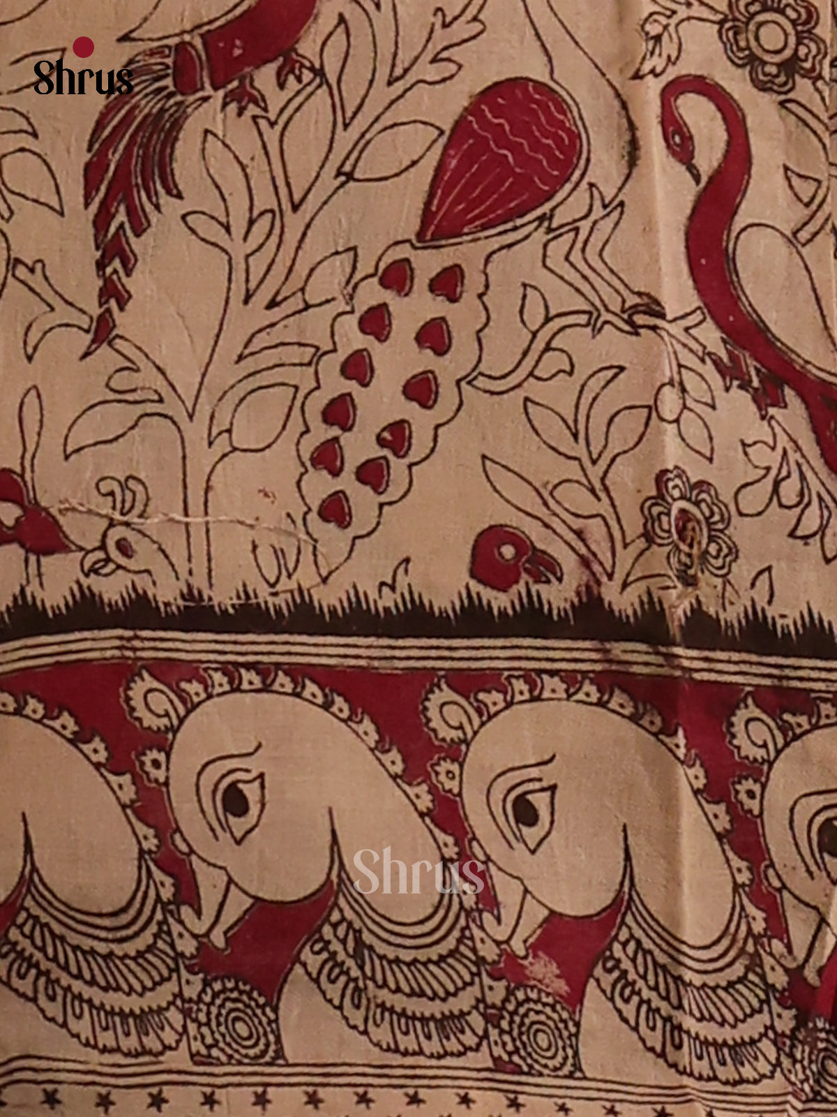 Green & Cream - Kalamkari cotton saree - Shop on Shrus.com