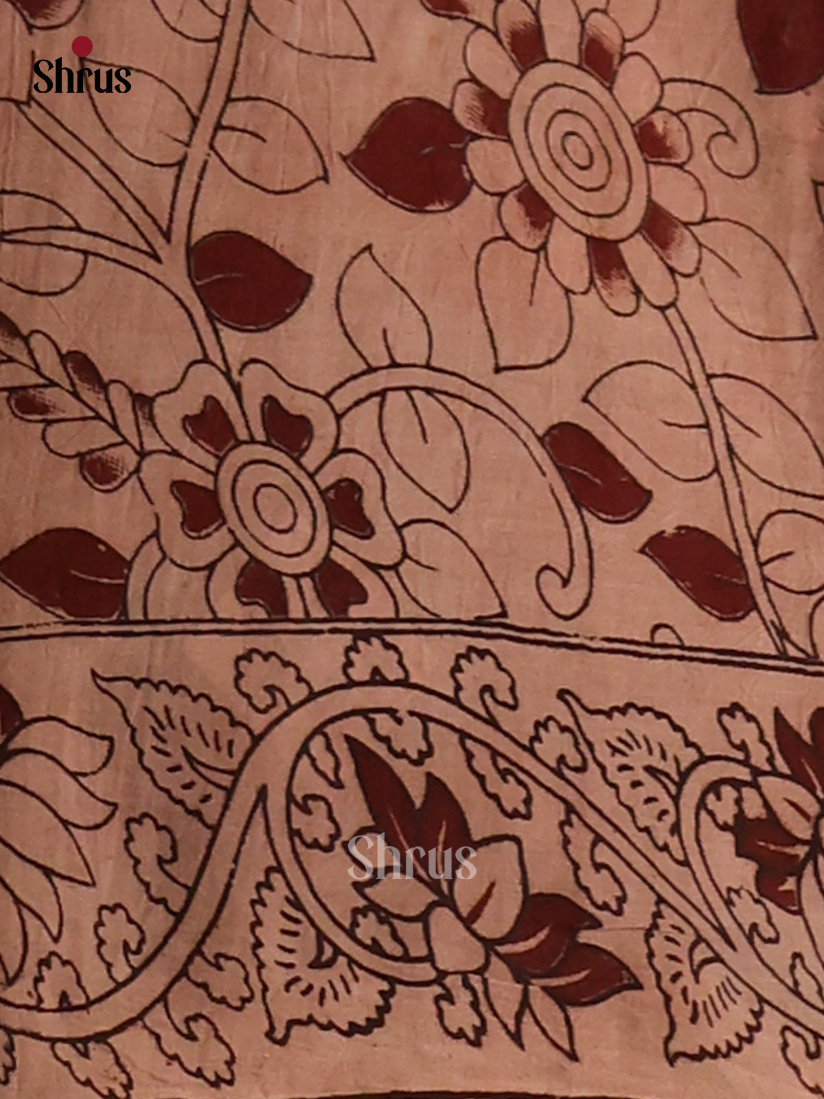 Cream & Maroon- Kalamkari cotton saree - Shop on Shrus.com