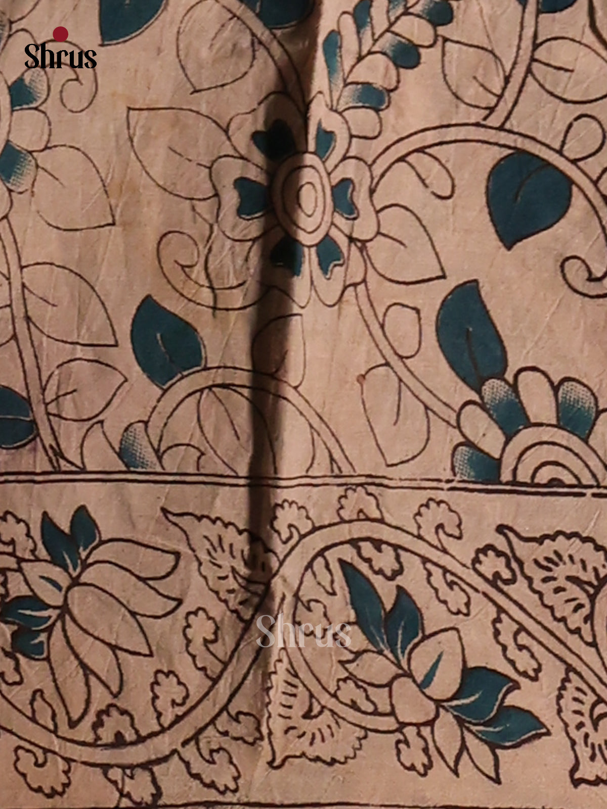 Cream & Blue - Kalamkari cotton saree - Shop on Shrus.com