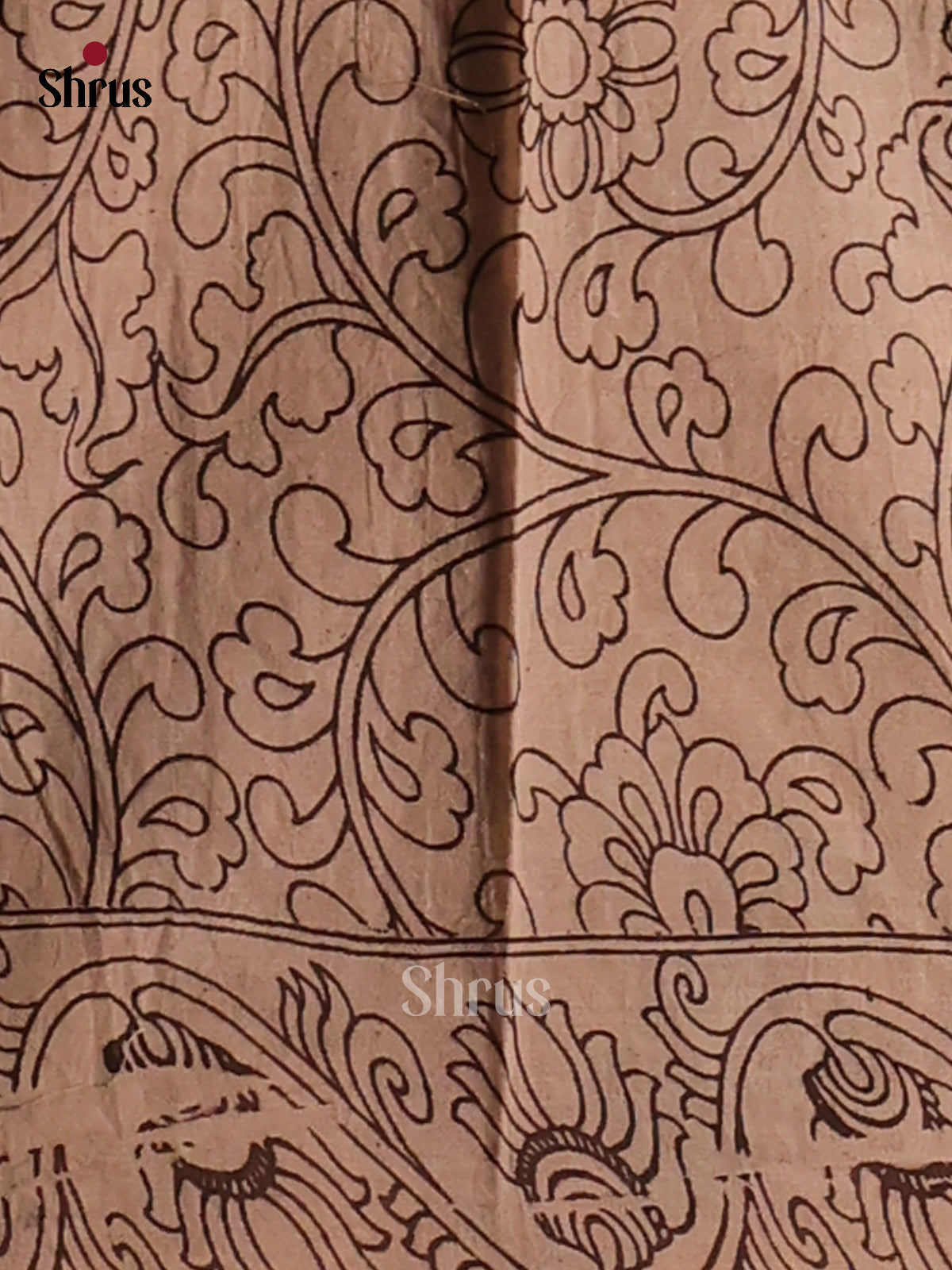 Cream & Black- Kalamkari cotton saree - Shop on Shrus.com