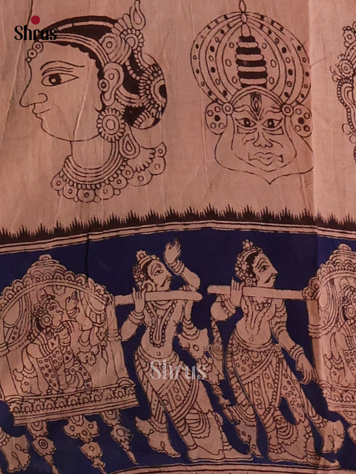 Red & Blue- Kalamkari cotton saree - Shop on Shrus.com