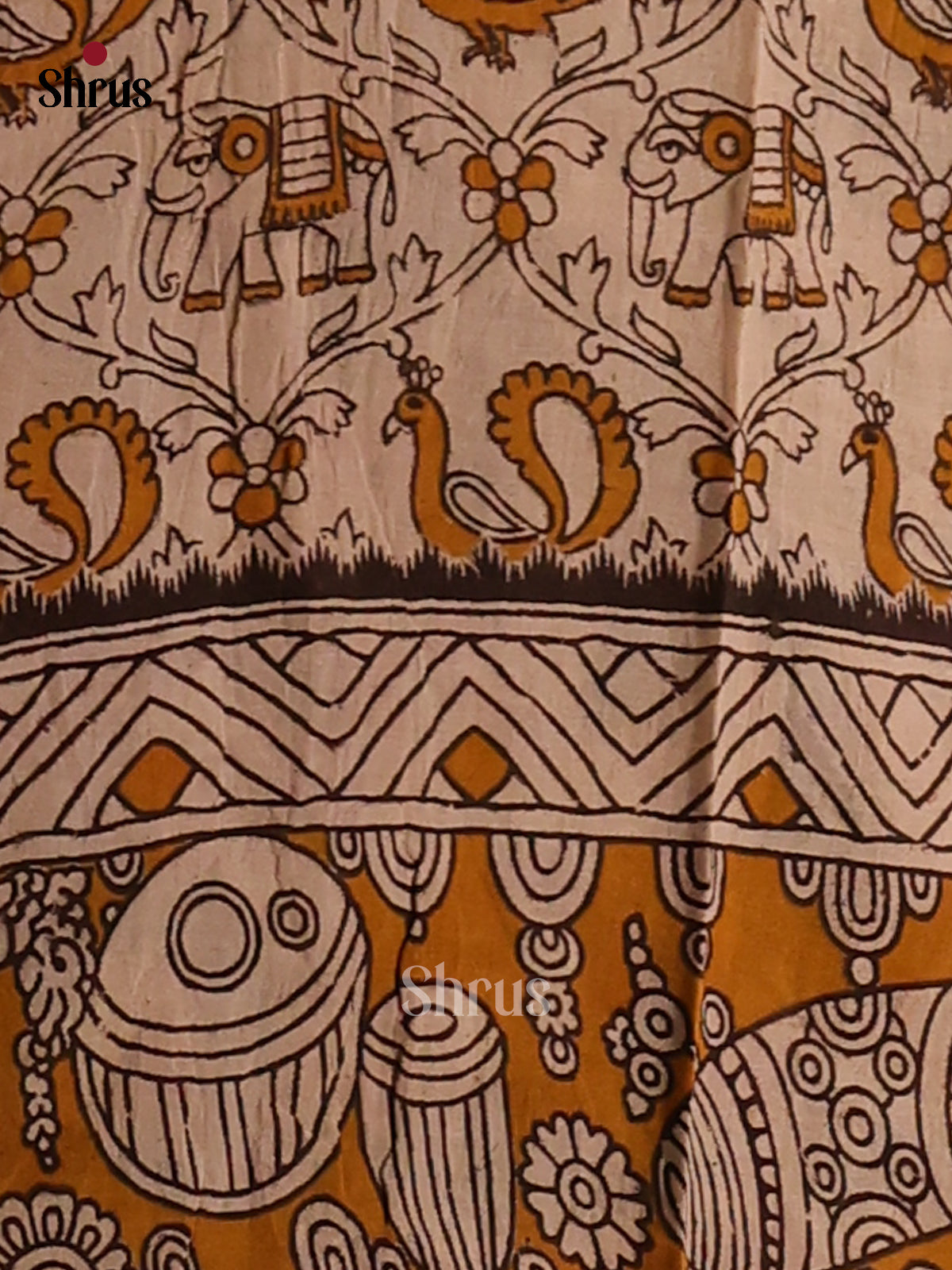 Blue & Mustard - Kalamkari cotton saree - Shop on Shrus.com