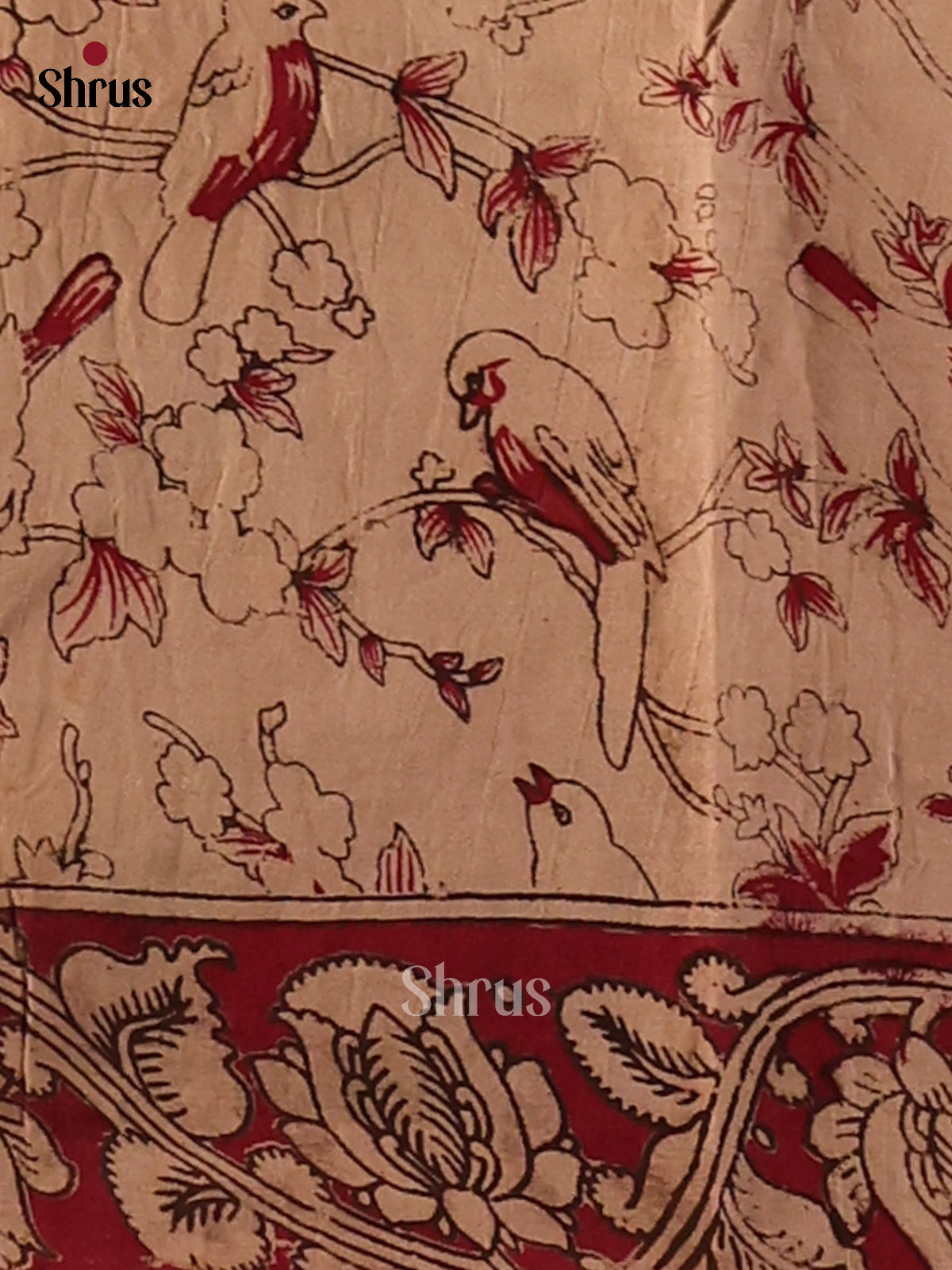 Mustard & Red - Kalamkari cotton saree - Shop on Shrus.com