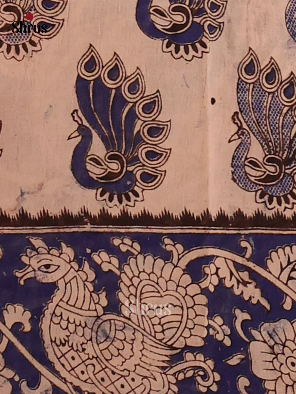 Brown & Blue - Kalamkari cotton saree - Shop on Shrus.com