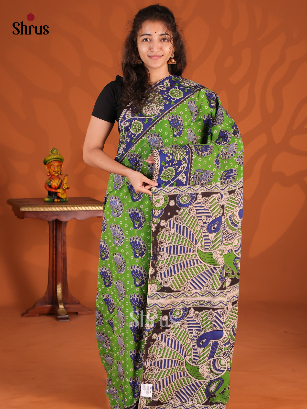 Green & Blue - kalamkari-cotton Saree - Shop on Shrus.com