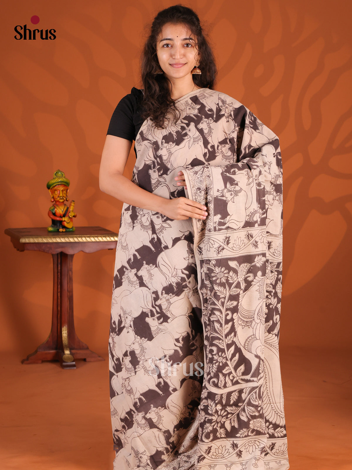 Black & White - kalamkari-cotton Saree - Shop on Shrus.com
