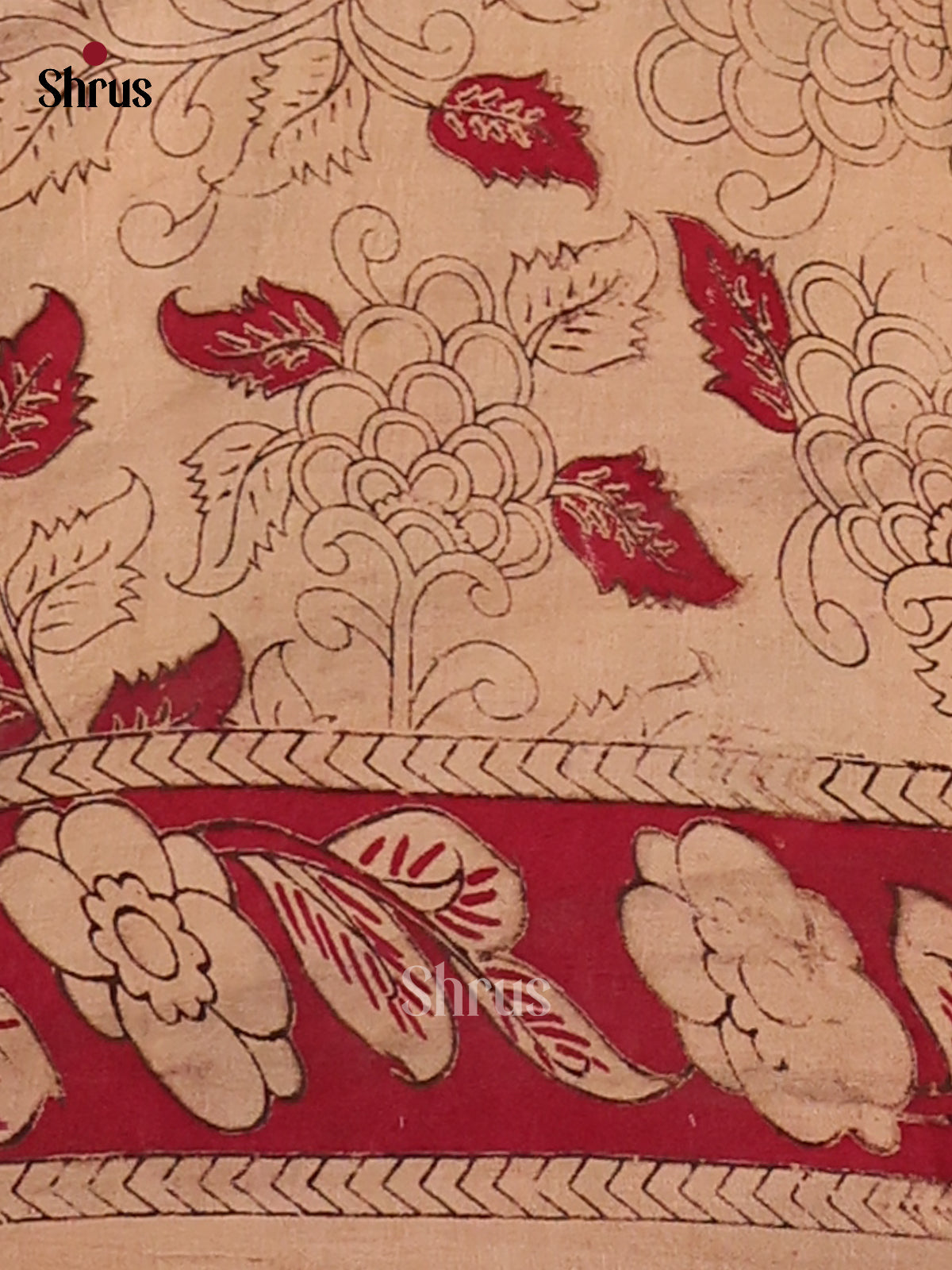 Green & Cream - Kalamkari cotton saree - Shop on Shrus.com