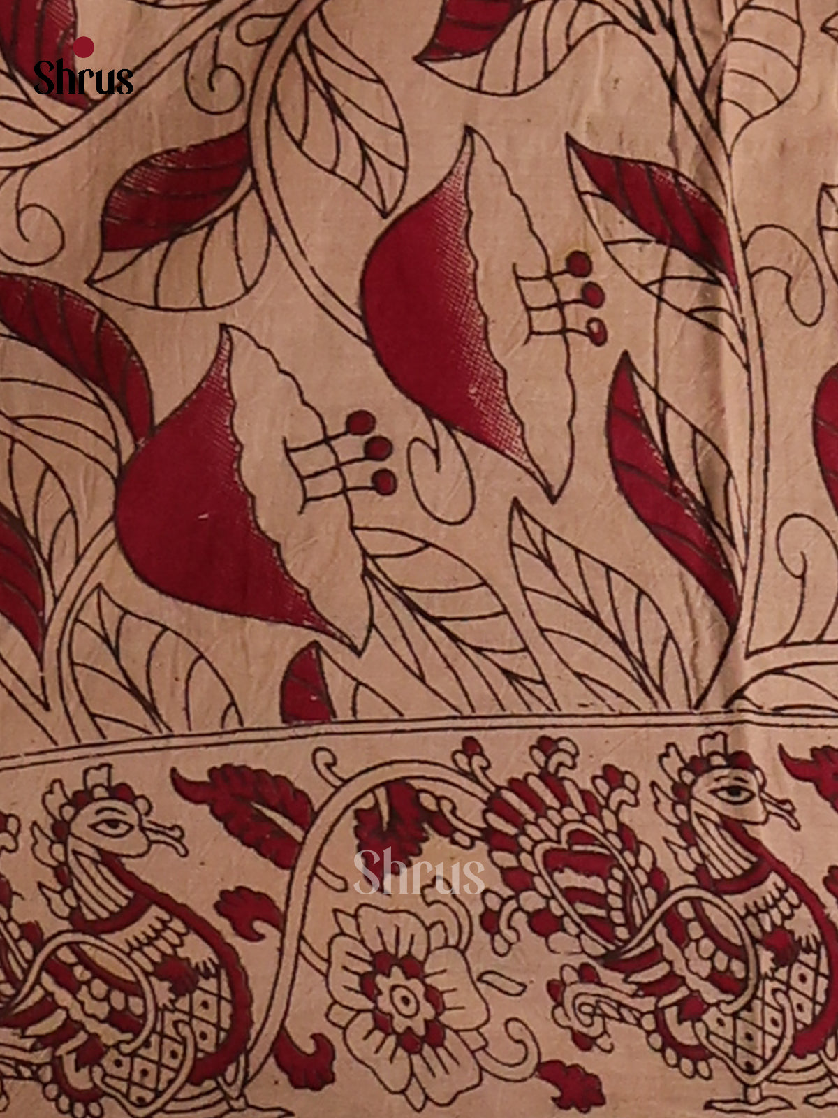 Cream & Green - Kalamkari cotton saree - Shop on Shrus.com