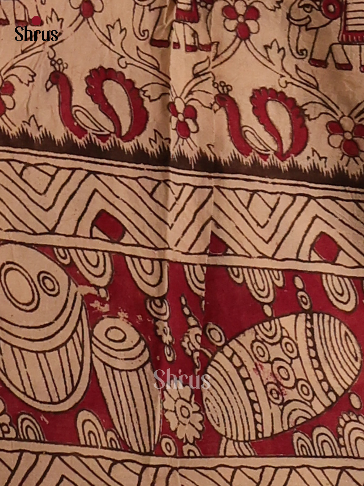 Brown & Red - Kalamkari cotton saree - Shop on Shrus.com