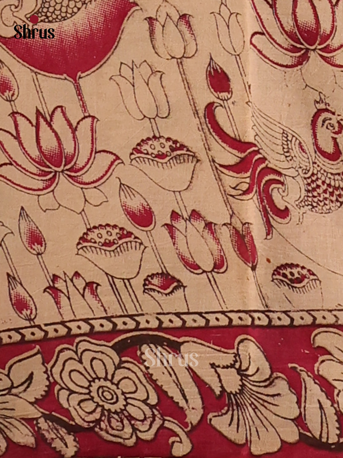Blue & Red - Kalamkari cotton saree - Shop on Shrus.com