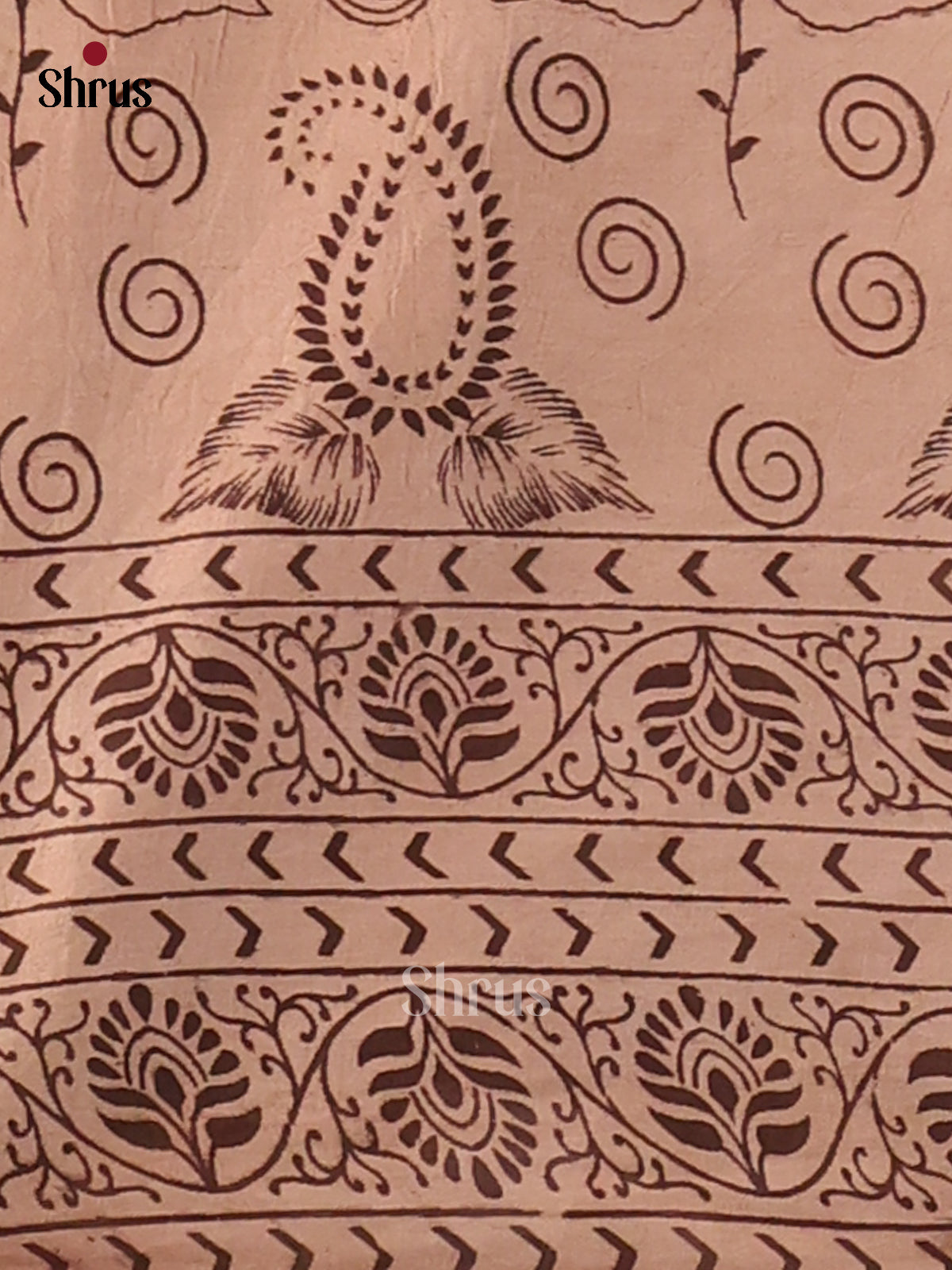 Cream & Brown - Kalamkari cotton saree - Shop on Shrus.com