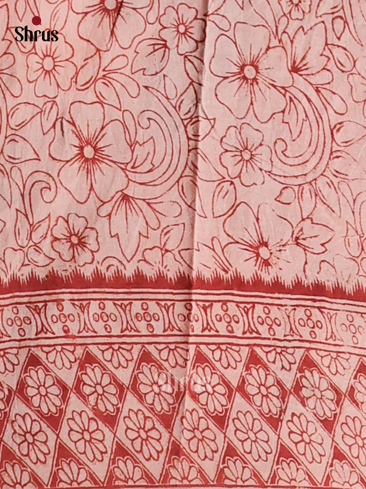 Dark Green & Red- kalamkari-cotton Saree - Shop on Shrus.com