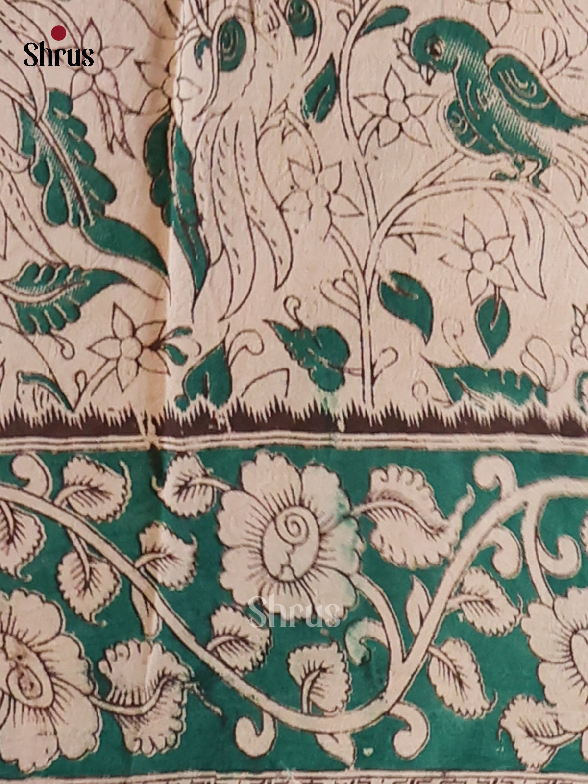 Green & Cream- kalamkari-cotton Saree - Shop on Shrus.com