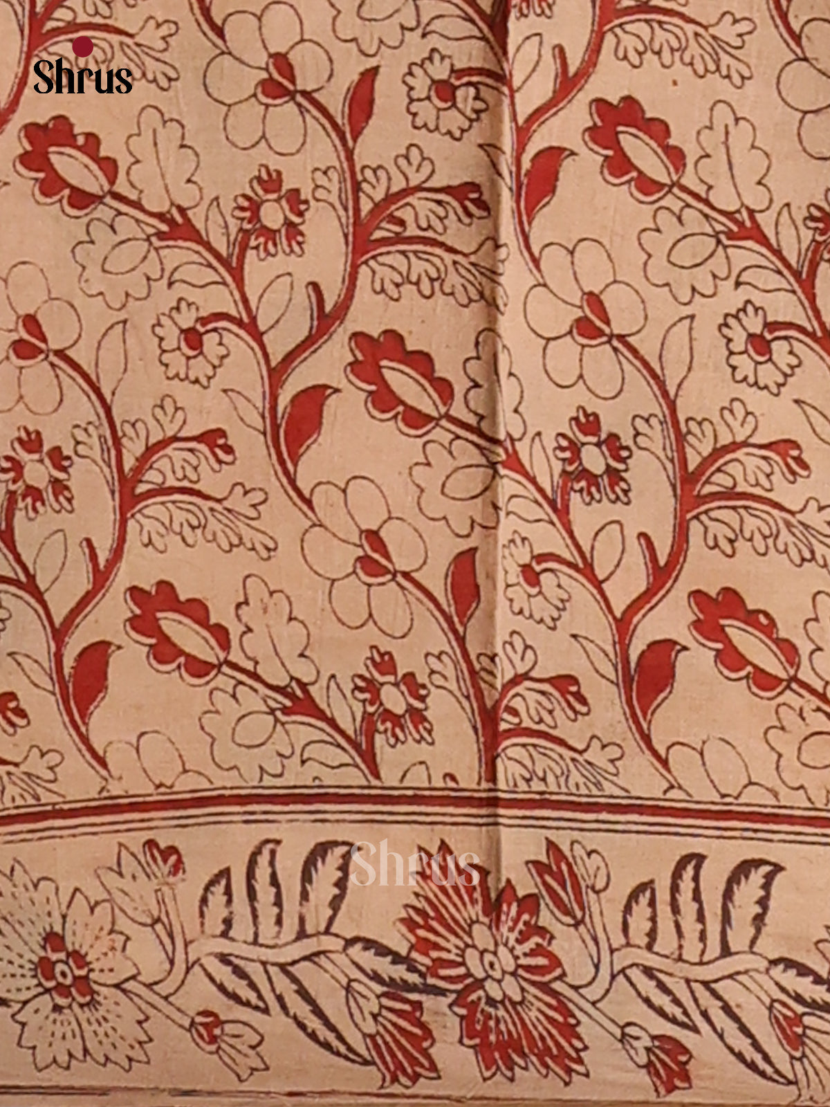 Beige & Yellow- Kalamkari cotton saree - Shop on Shrus.com