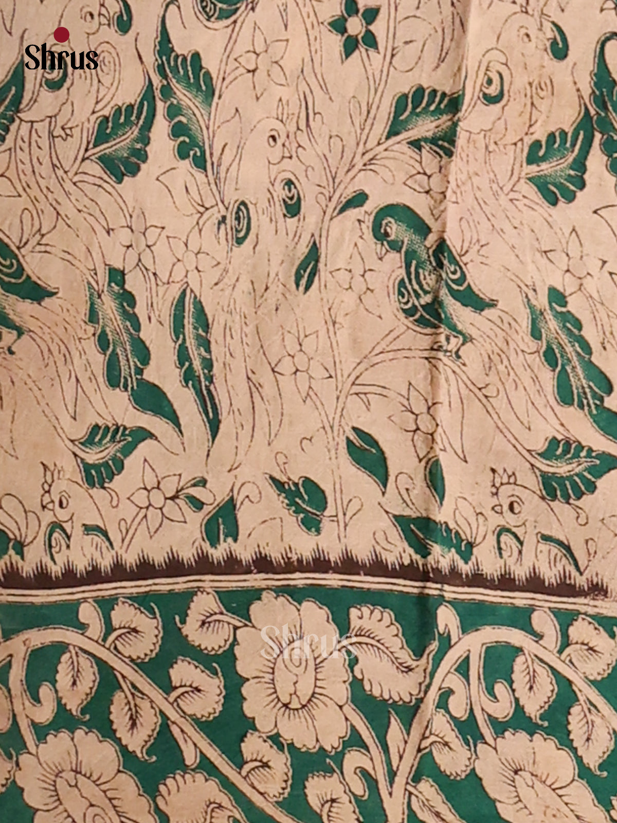 Green & Cream - kalamkari-cotton Saree - Shop on Shrus.com
