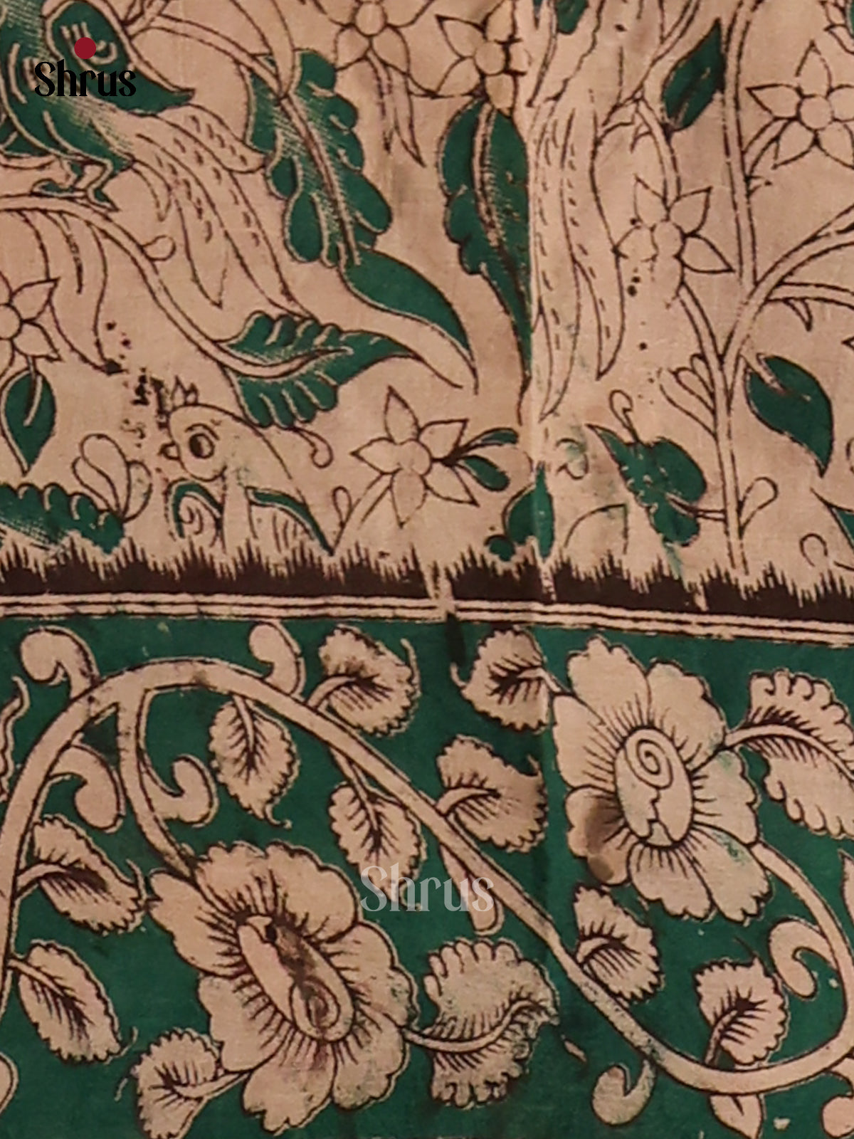 Orange with Green - Kalamkari cotton saree - Shop on Shrus.com