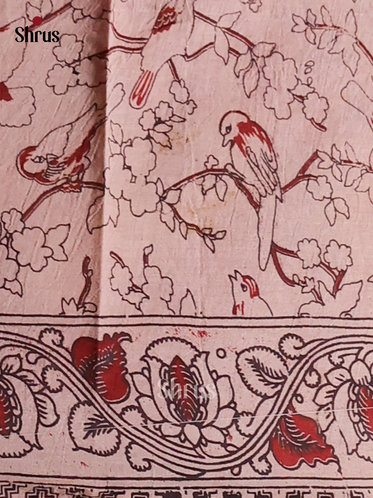 Cream & Red- kalamkari-cotton Saree - Shop on Shrus.com
