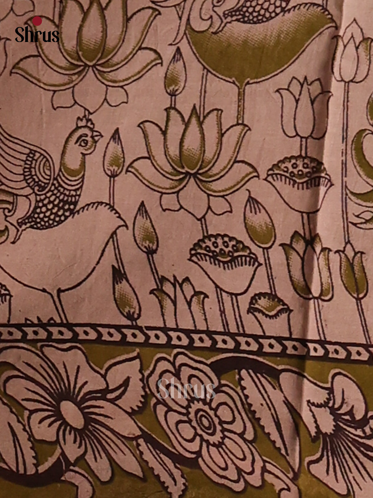 Elephant Black & Green- Kalamkari cotton saree - Shop on Shrus.com