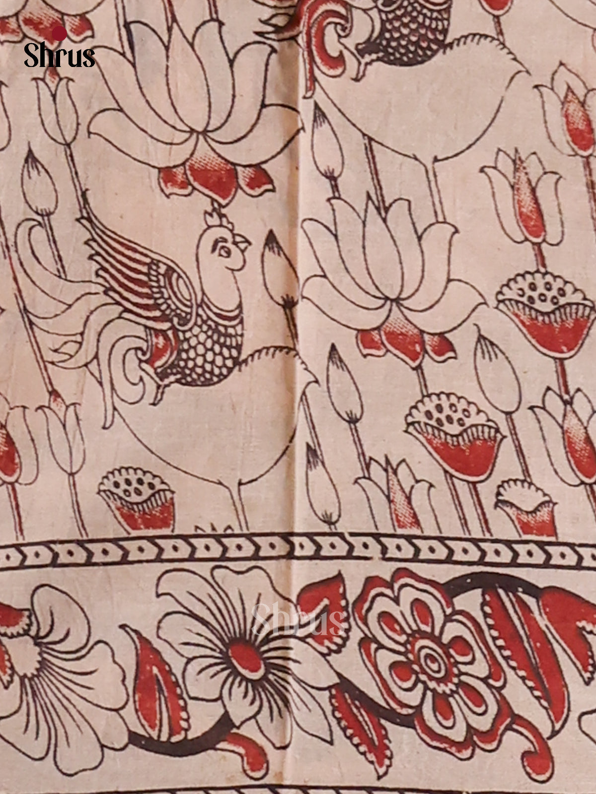Cream & Green- kalamkari-cotton Saree - Shop on Shrus.com