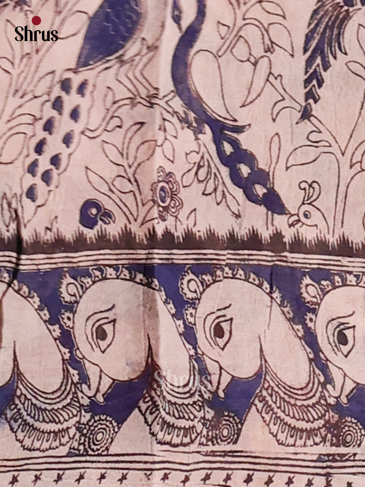 Maroon & Blue- kalamkari-cotton Saree - Shop on Shrus.com