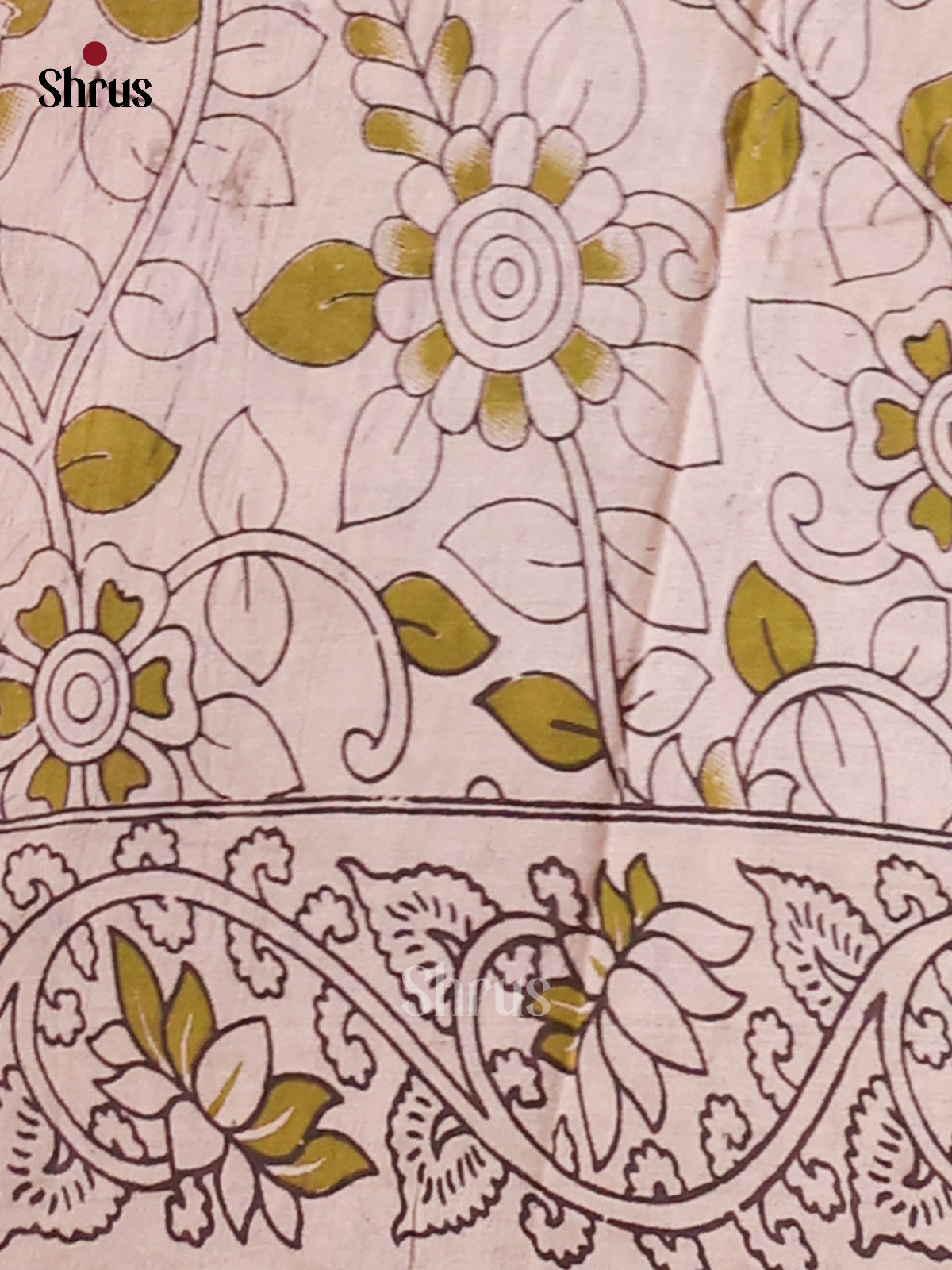 Green & Cream- kalamkari-cotton Saree - Shop on Shrus.com