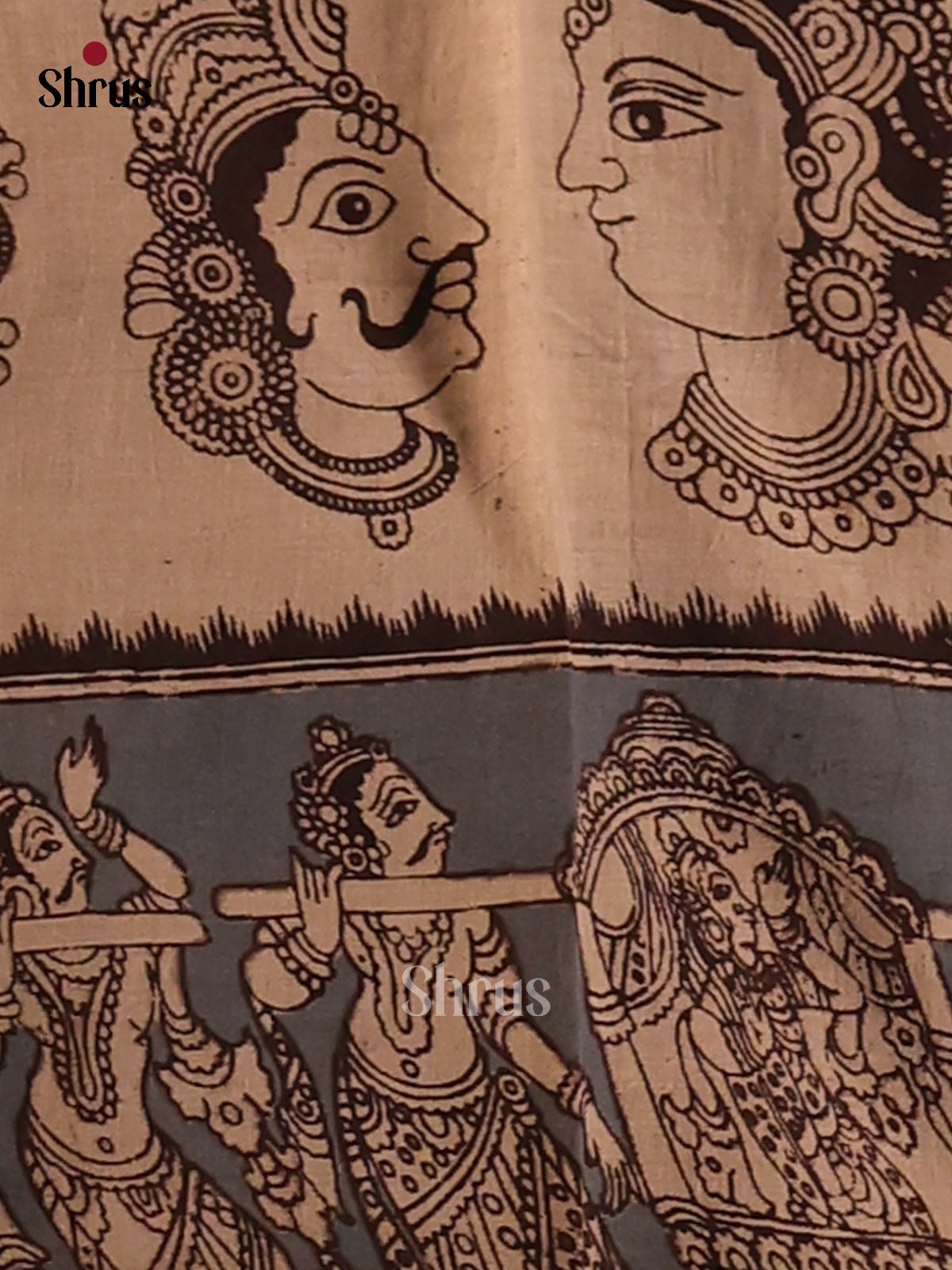 Green with Grey - Kalamkari cotton saree - Shop on Shrus.com