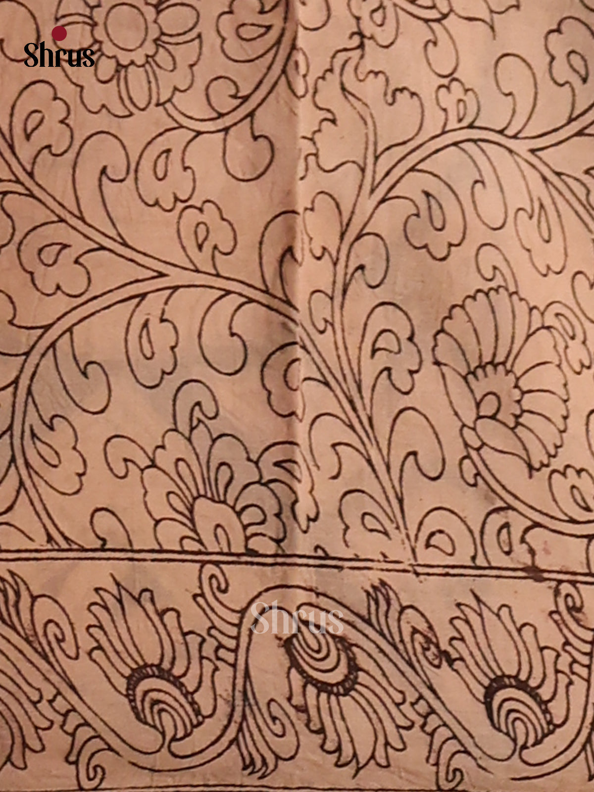 Beige & Black- Kalamkari cotton saree - Shop on Shrus.com