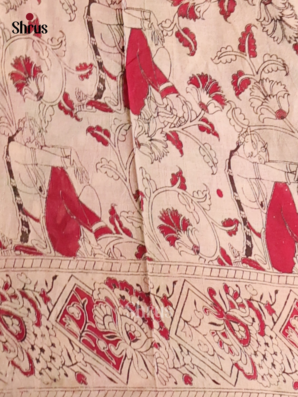 Cream & Pink- kalamkari-cotton Saree - Shop on Shrus.com