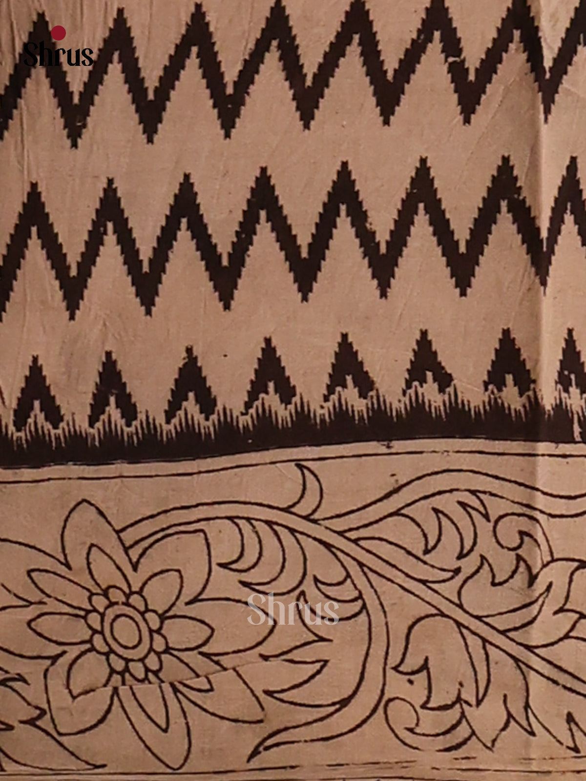 Cream & Green- Kalamkari cotton saree - Shop on Shrus.com