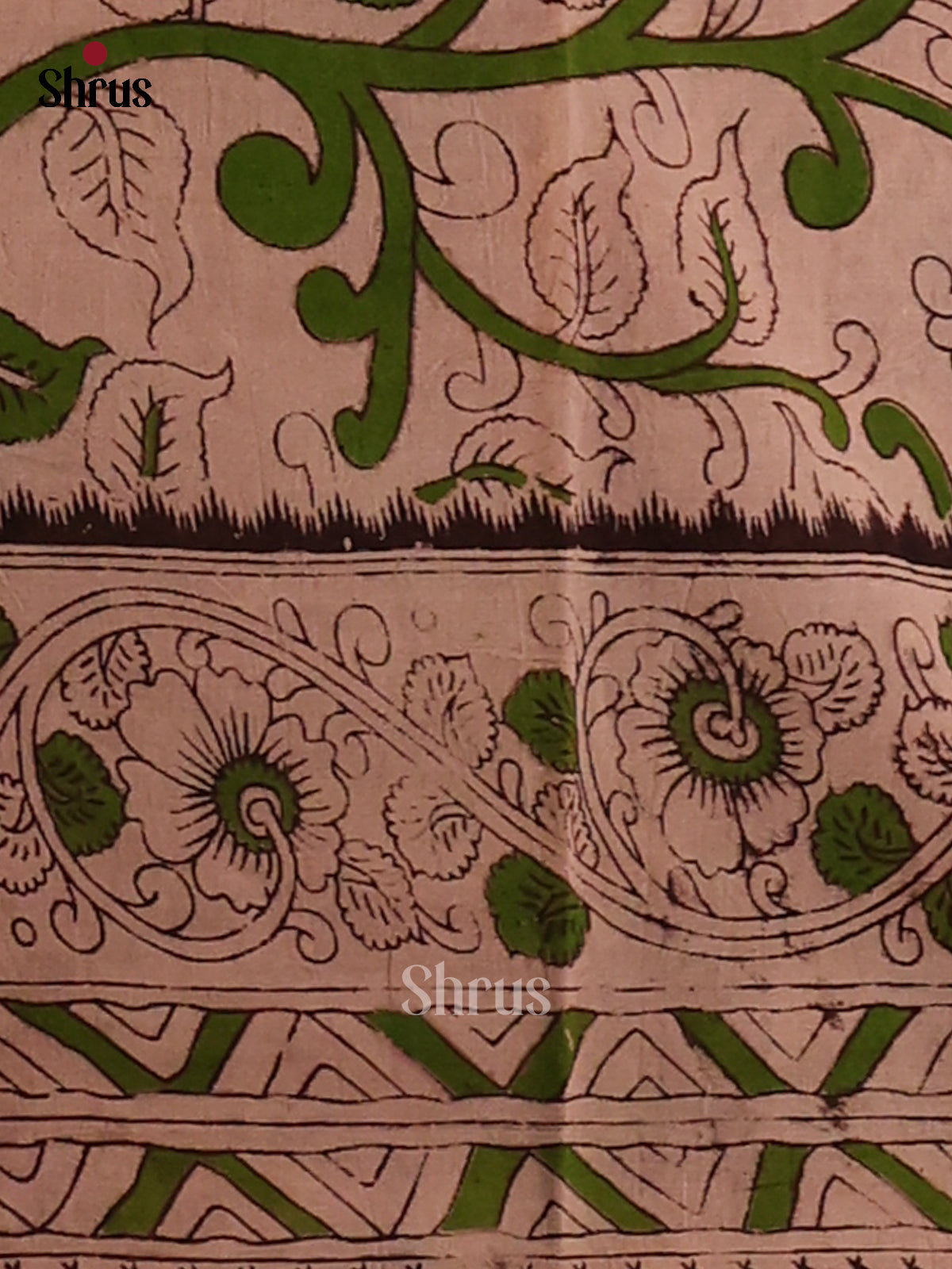 Red & Cream - Kalamkari cotton saree - Shop on Shrus.com