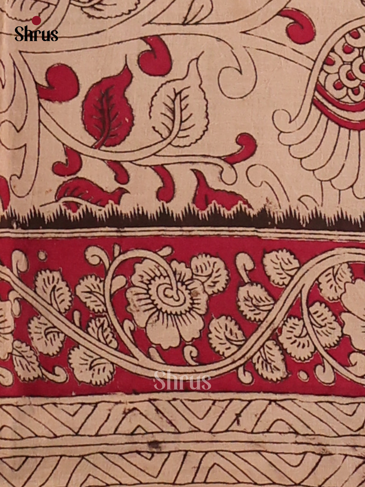 Blue & Cream - Kalamkari cotton saree - Shop on Shrus.com