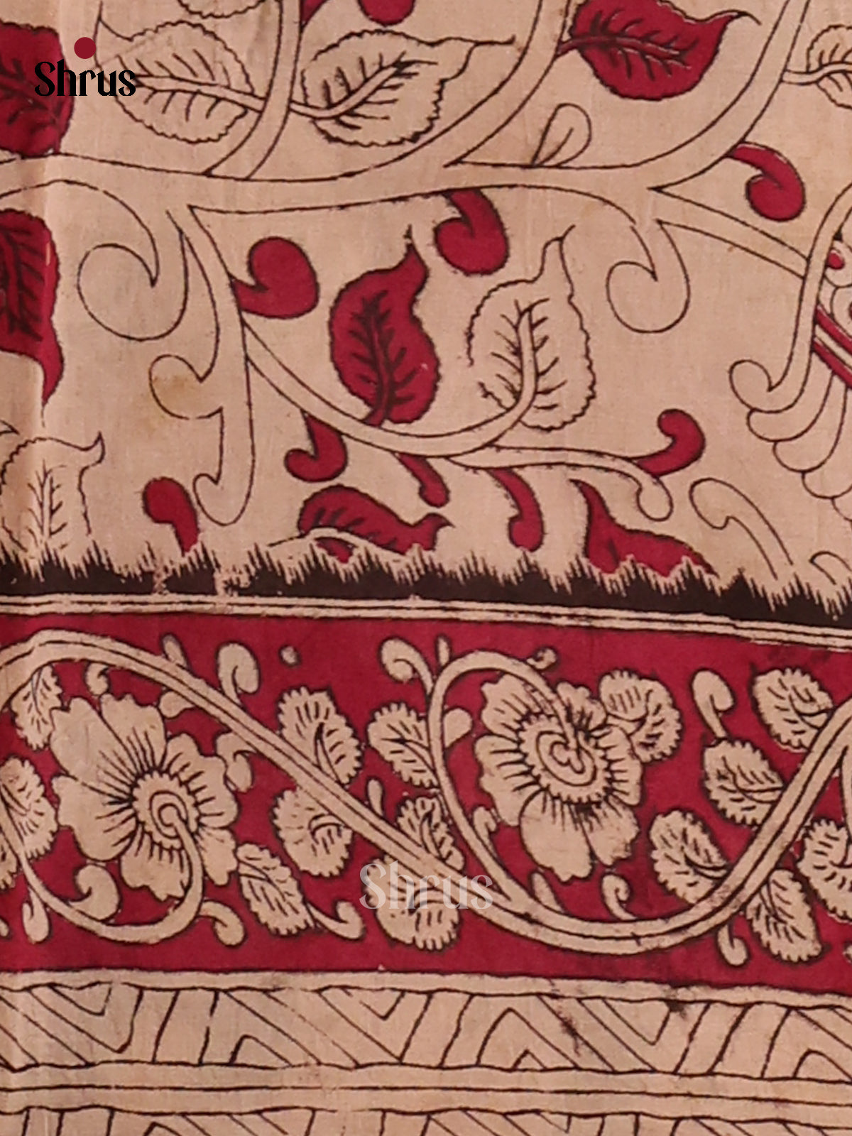 Green & Cream - Kalamkari cotton saree - Shop on Shrus.com