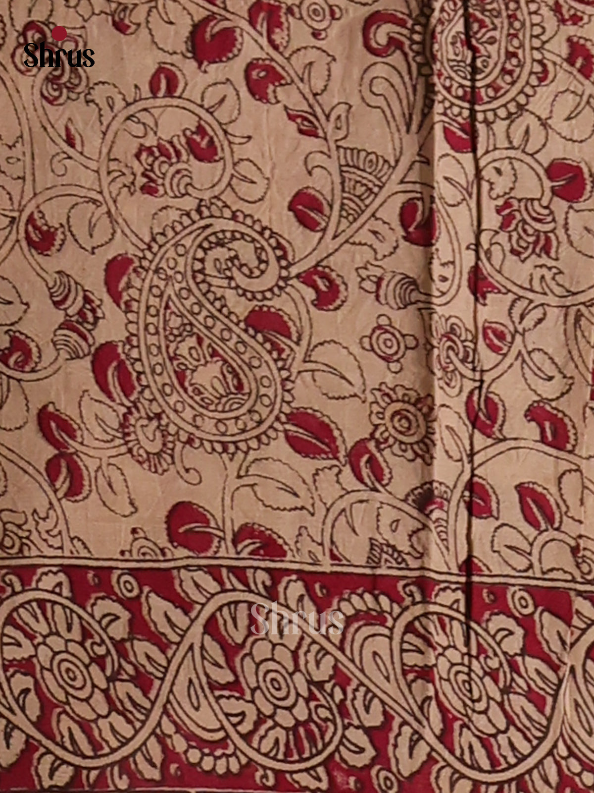 Dark Brown & Cream - Kalamkari cotton saree - Shop on Shrus.com