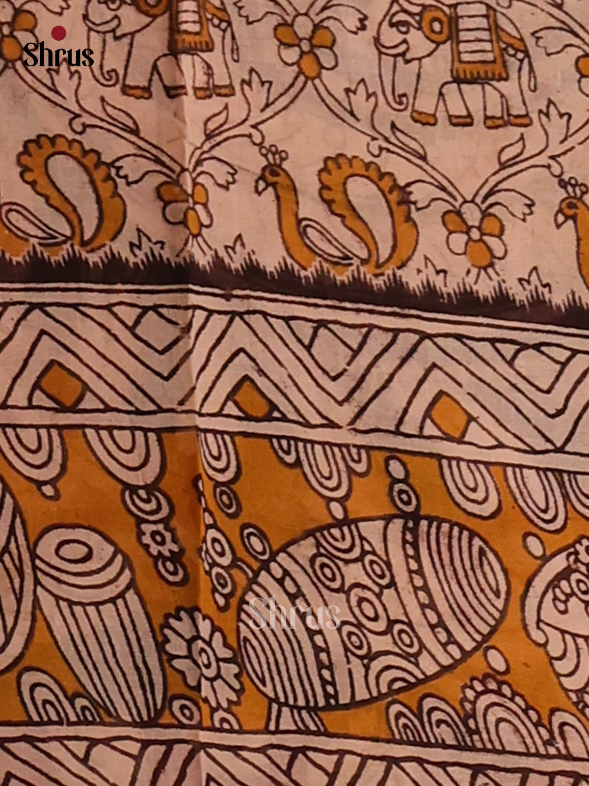Red & Cream - Kalamkari cotton saree - Shop on Shrus.com