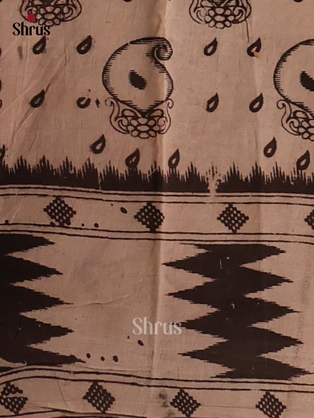 Cream & Blue- Kalamkari cotton saree - Shop on Shrus.com