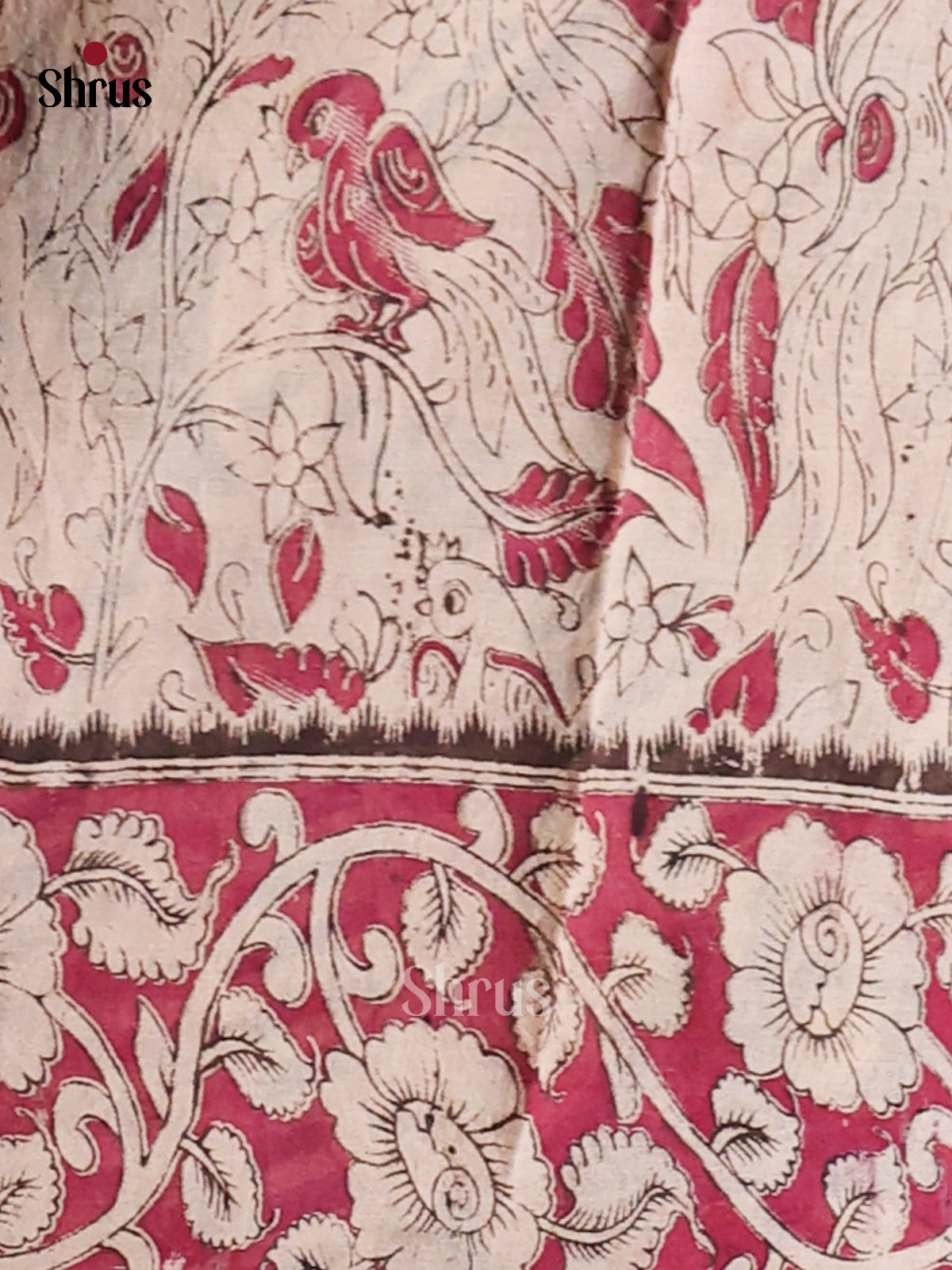 Blue & Pink- kalamkari-cotton Saree - Shop on Shrus.com