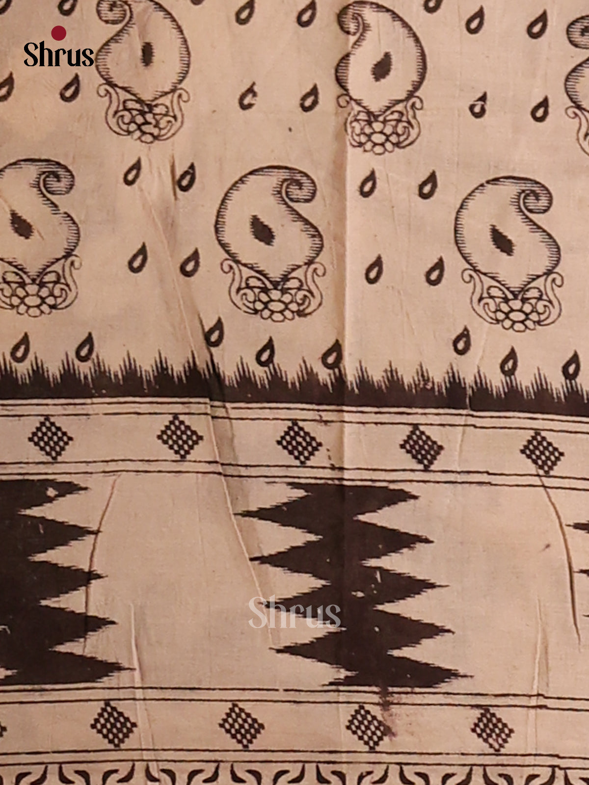 Cream & Black - kalamkari-cotton Saree - Shop on Shrus.com