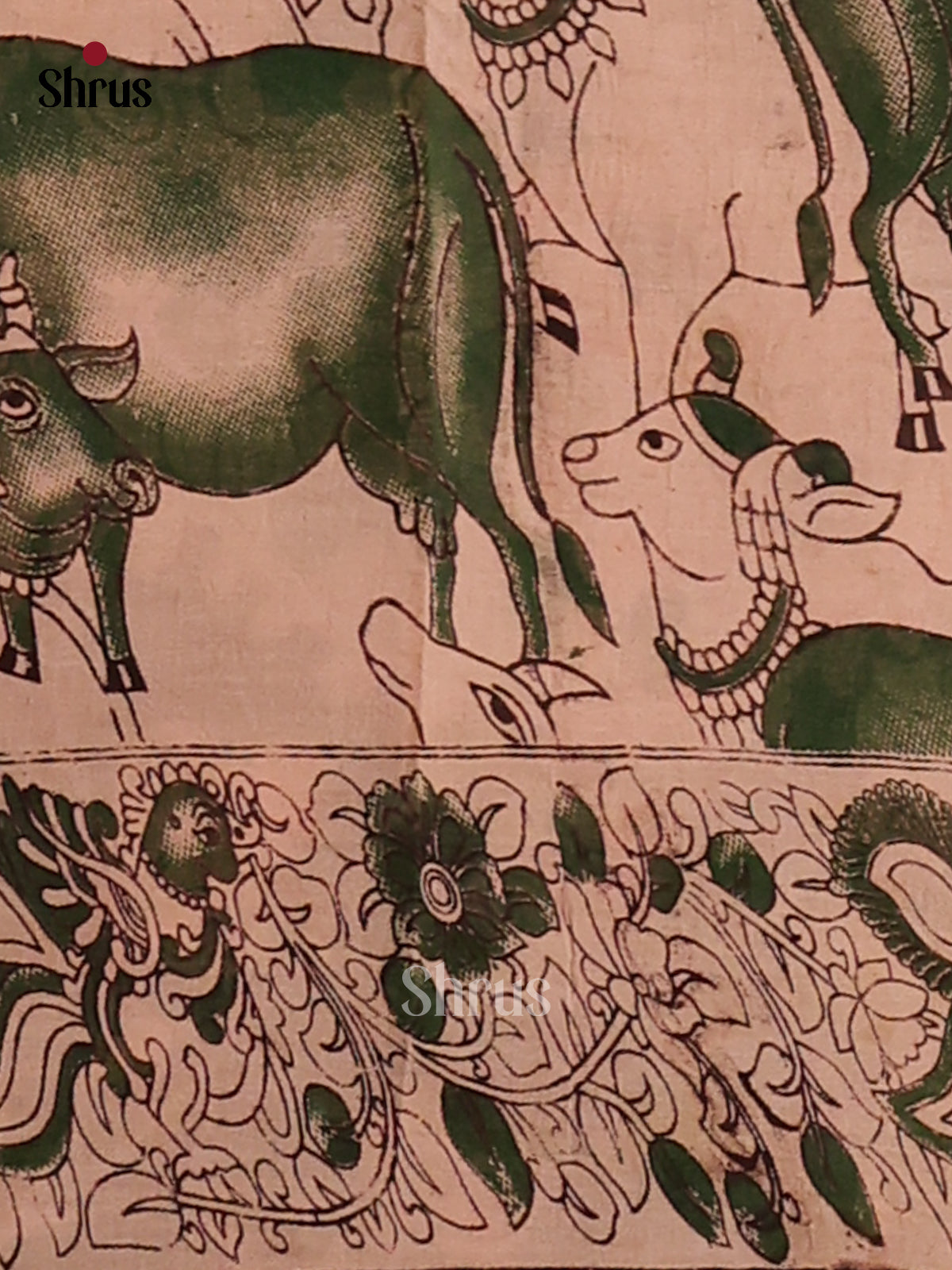 Brown & Green - Kalamkari cotton saree - Shop on Shrus.com