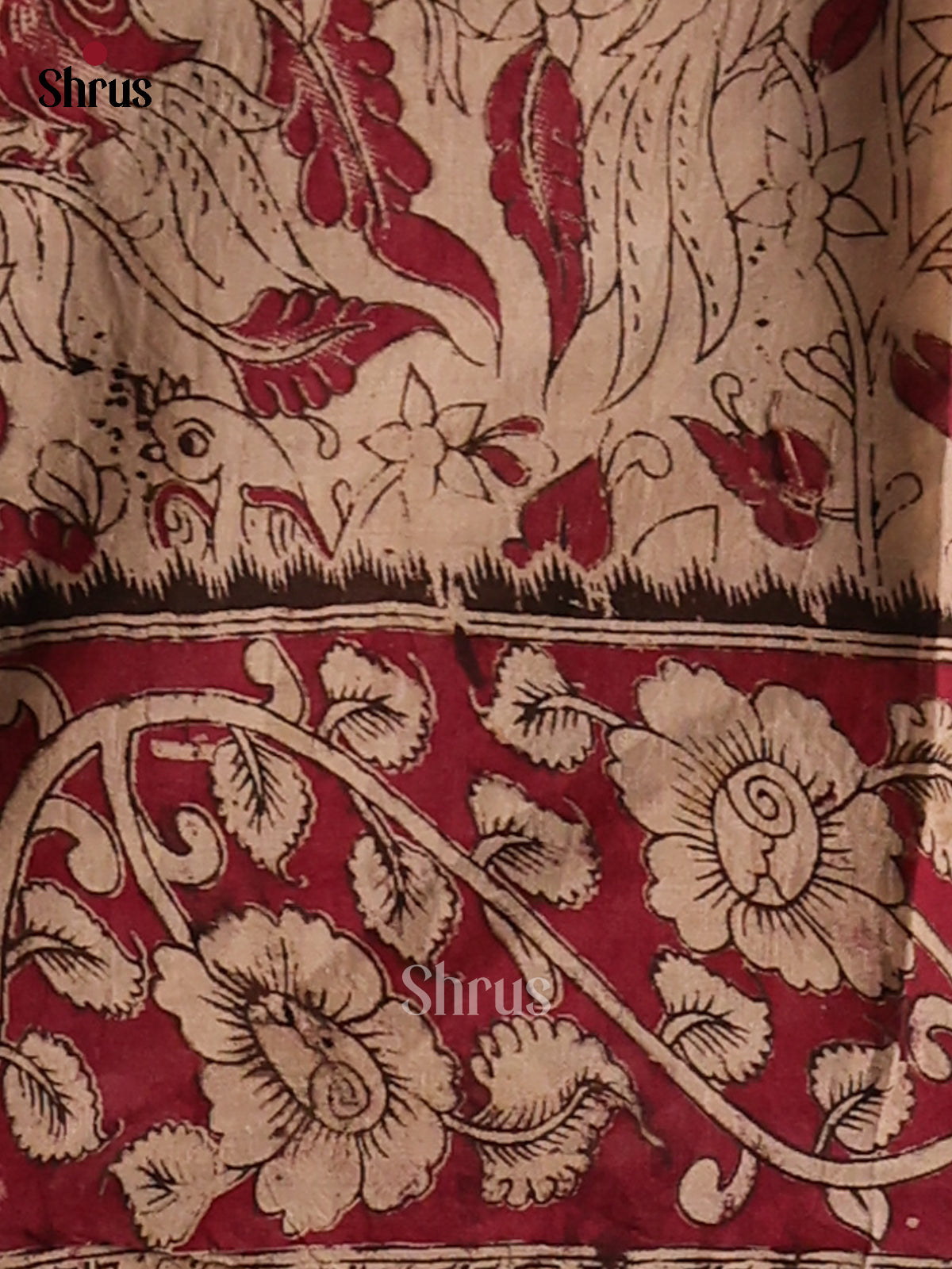 Blue with Red - Kalamkari cotton saree - Shop on Shrus.com