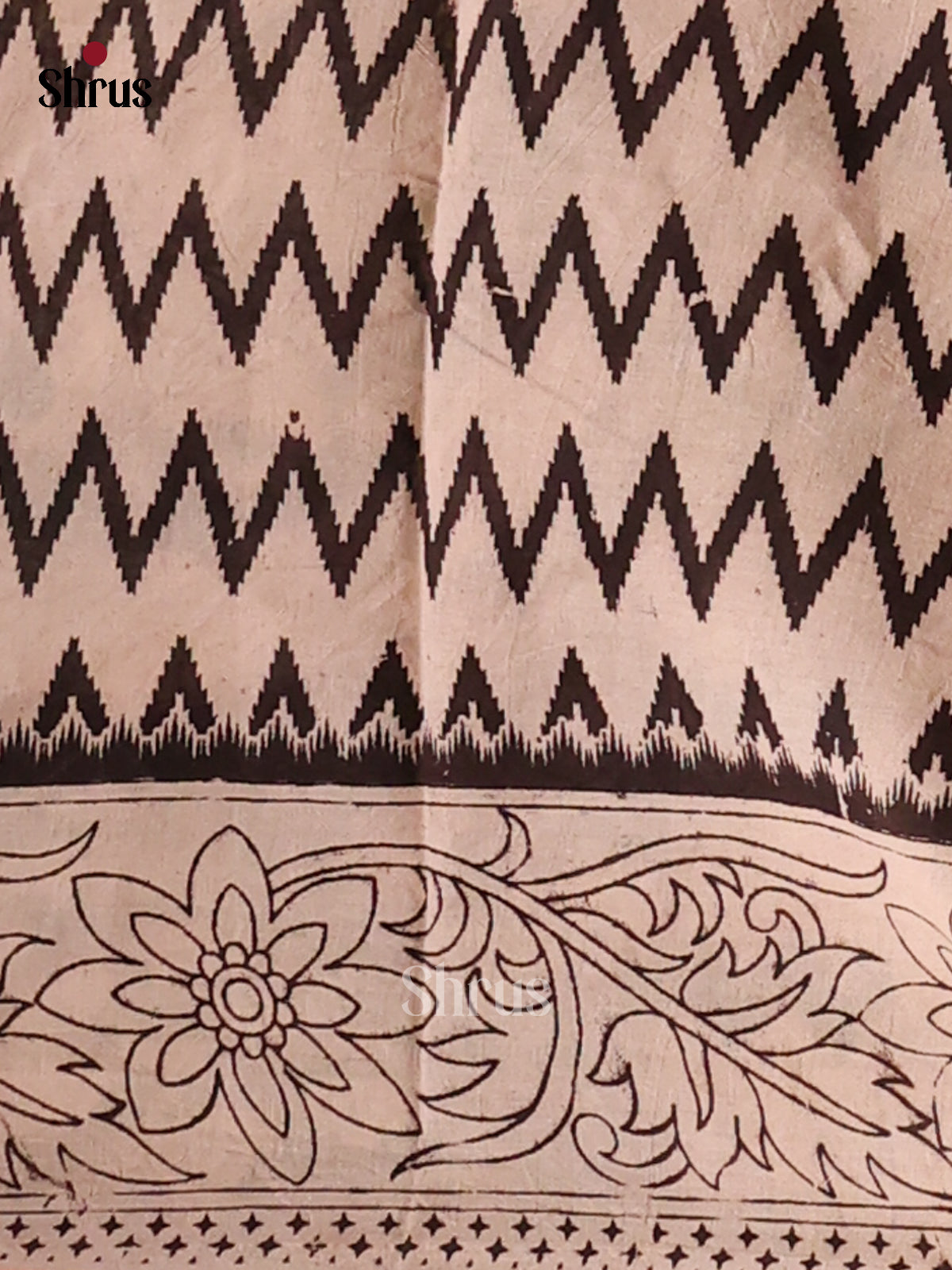 Green & Cream- kalamkari-cotton Saree - Shop on Shrus.com